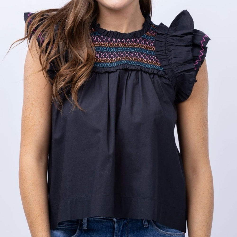 Love The Label Anthropologie Poppy top black multi size M